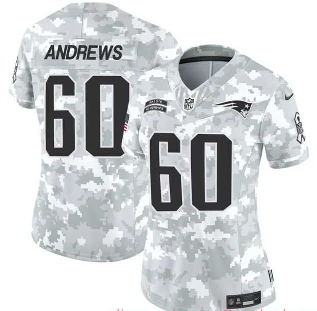 Women%27s New England Patriots #60 David Andrews 2024 F.U.S.E Arctic Camo Salute To Service Limited Stitched Jersey Dzhi->new england patriots->NFL Jersey